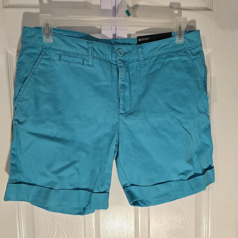 Faded Glory Teal Denim 7 Inch Chino Jean Shorts Size 12 Colorful Casual NWT